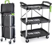 FUTURELAB Portable Folding Service Cart - 3 Tier 330LBS Capacity - Rolling Cart Utility Cart Foldable Cart with Wheels for Warehouse Home Workshops Garages Restaurants Offices (Green)
