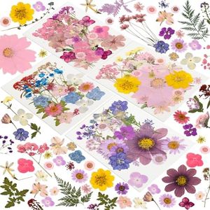 204 Pcs Dried Pressed Flowers for Resin Crafts, Real Natural Pressed Flowers and Leaves Kit Butterfly Stickers Vacuum Sealed Dry Flowers for DIY Epoxy Resin Jewelry Molds, Candle Soap Making, Nail Art
