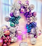 Disco Metallic Balloon Garland Arch Kit, Chrome Blue Red Purple Silver Starburst Disco Balloons Set for 80s 90s Theme Birthday Graduation Anniversary Dancing New Year Eve Party Decoration