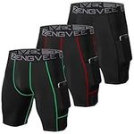 ZENGVEE Men's 3 Pack Compression Shorts with Pockets Athletic Baselayer Underwear for Running,Workout,Training-1011(3Black M)