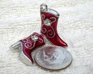Beading Station Pair of Oil Drip RED Boot Earring Pendant Charms 25mm w/Crystal