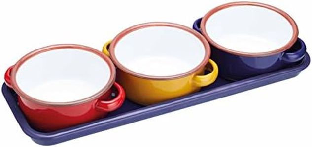 KitchenCraft World of Flavours Enamel Serving Dishes/Tapas Bowls with Tray, 11 cm (4.5") - Multi-Colour (Set of 3)