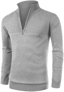 NITAGUT Mens Slim Fit Zip Up Mock Neck Polo Sweater Casual Long Sleeve Sweater and Pullover Sweaters with Ribbing Edge,Light Gray,X-Large