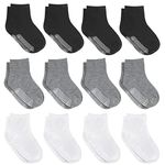 12 Pairs Non-Slip Toddler Socks With Grips for Baby Boys and Girls - Anti-Slip Crew Socks for Infant's and Kids