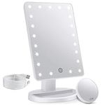 Makeup Vanity Mirror with Lights and Detachable 10X Magnification, 21 Led Lights Adjustable Dimming Touch Sensor, Dual Power Supply, 180° Rotation, Portable Cosmetic Mirror