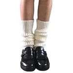 MOREELUCK Women Cute Knitted Leg Warmers Girls 80s Harajuku Punk Knee High Leg Socks Preppy Stockings Gothic Clothes, I Short White, Free Size