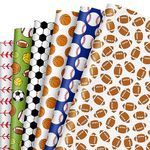 Whaline 12 Sheets Sports Ball Theme Wrapping Paper Football Basketball Soccer Folded Flat Gift Wrap Paper 6 Designs DIY Craft Art Paper for Baby Shower Birthday Party Gift Packing