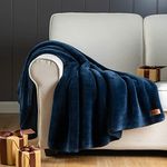 BATTILO HOME Plush Flannel Blanket Luxury Super Soft 600GSM Navy Throw Blanket for Sofa Couch Cozy Fuzzy Heavyweight Bed Blankets 50"x60"