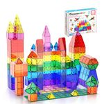 PicassoTiles Magnetic Tiles 60pcs Kids Toys Classroom Sensory Toy for Toddlers STEM Learning Building Blocks, Montessori Pretend Play Magnet Tile Construction Stacking Block Boys Girls Ages 3+ PT60