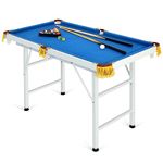 GYMAX Pool Table, 48’’ Foldable Billiard Tables with 16 Balls, 2 Cue Sticks, 2 Chalks and Brush, Portable Mini Pool Table for Kids, Family, Party