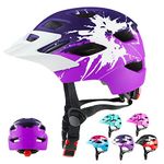 RaMokey Kids Helmet, Kids Bike Helmet for Boys Girls Age 3-15, Light Weight Cycling Helmet Mountain Bicycle Helmet with Taillight Adjustable Dial Removable Visor(48-56CM) (Purple+Rose)