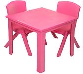 Toddler Children Kids Plastic Table and 2 Chairs Set for Study Activity Indoor or Outdoor Use (Pink)