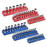 CASOMAN Magnetic Socket Organizer, 6 Piece Socket Holder Kit, 1/2-inch, 3/8-inch, 1/4-inch Drive, Holds 143 SAE&Metric Sockets, Red & Blue, Professional Quality Tools Organizer, Socket Not Included