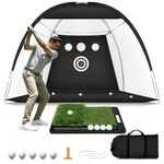 Golf Net: 10x7FT Practice Net with Mat – for Chipping, Swing & Driving Practice –Golf Nets for Backyard, Indoor & Outdoor Use – Ideal Gifts for Men, Women, Dad, Husband, Golfers