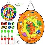 26 Inch Kids Dart Board Set, Dinosaur Theme Foldable Dart Board, Double Sided Dartboards with 8 Sticky Balls ＆ 8 Darts ＆ 1 Hook, Indoor Outdoor Party Games Toys for Boys Girls