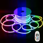 FORT 50FT RGB Neon Rope Lights AC 110-120V Neon LED Strip Lights 144 LEDs/m with Remote Dimmable Multicolor Change Flexible Neon Rope Lighting Conectable Waterproof Indoor &Outdoor neon led ETL FCC