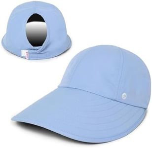 Ponyflo Womens Sunblocker UPF 50 Wide Brim Ponytail Sun Hat, Dusty Blue