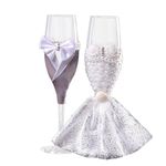 CheeseandU 2Pack Wedding Champagne Glass Set Bride and Groom Champagne Flutes Wedding Toasting Glasses Toasting Glasses Engraved for Bride and Groom, Wedding Reception Supplies, 2 x 8.9 inch