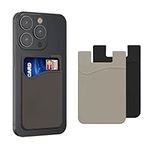 kwmobile Stick-On Card Holder for Phone (Set of 3) - Silicone Wallet Card Holders - Sticks on to Cell Phone Back or Case - Black/Grey/Light Grey