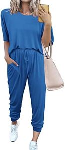 PRETTYGARDEN Women's Two Piece Outfit Short Sleeve Pullover with Drawstring Long Pants Tracksuit Jogger Set (Grey Blue,XX-Large)