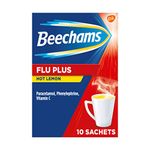 Beechams Cold & Flu Sachets, Pain & Congestion Relief Medicine, Flu Plus Hot Lemon Powder, 10 Count