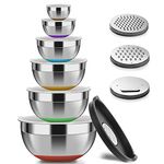 Luvan 304 Stainless Steel Mixing Bowls with Airtight Lids (Set of 6), Nesting Bowls for Stackable, 3 Grater Attachments & Non-slip Silicone Bottom, for Food Storage & Mixing/Beating/Serving