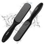 FERYES Dual-Sided Glass Foot File – Long Handle Foot Scrubber for Dead Skin, Cracked Heel Repair, Pedicure Tools for Callus Removal, Glass Pumice Stone Foot Scraper - Black
