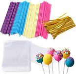 Augshy 300 Pcs Colorful Cake Pops Making Tools,More Larger Than Other Lollipop Sticks and Clear Bags