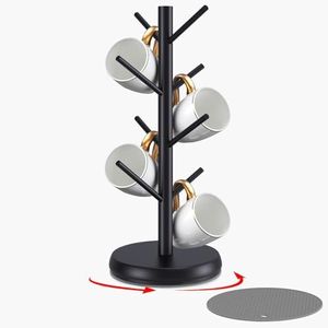 ZYZWTG Mug Holder Tree,New Upgraded 360° Rotated 8 Hooks Coffee Cup Holder for Counter,Wood Coffee Mug Rack Standing for Coffee Bar Accessories and Kitchen Home Organizer(Black), ZYZ-01