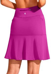 SANTINY 19" Golf Skorts Skirts for Women Zipper Pockets Knee Length Skort Women's High Waist Athletic Tennis Skirt, Rose, Medium