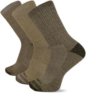 MERRELL Men's 3 Pack Performance Cushion Hiker Crew Hiking Socks, Olive Assorted, Medium-Large US