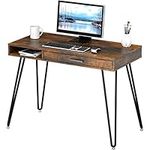 SHW Home Office Computer Hairpin Leg Desk with Drawer, Rustic Brown