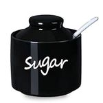 ONTUBE Ceramic Sugar Bowl with Lid and Spoon,Porcelain Sugar Pot,8oz (Black)