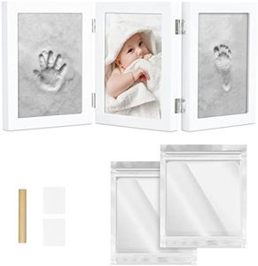 Navaris Cornice per Foto e Impronte Neonato - Kit Calco in Argilla per Impronta Mani e Piedi Bambino - Portafoto Neonati 220x170x22 mm - MDF - Bianco