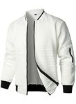 HOOD CREW Men’s Lightweight Casual Jackets Varsity Bomber Jacket Coat with Zipper, White, Medium