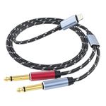 DCNETWORK Lightning to Dual 6.35mm 1/4" TS Mono Stereo Y-Cable Splitter to Dual 1/4 inch Audio Cable Compatible for iPhone12/11/X/XS/XR/8/7/iPad,Amplifier, Speaker, Headphone, Mixing Console 10FT