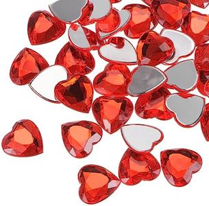 MECCANIXITY 40 Pcs Acrylic Heart Rhinestone 15mm Flat Back Plastic Gems Jewelry Stickers for Craft Bead Face Painting Costume Jewelry Making, Red