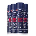 NIVEA MEN Dry Impact Anti-Perspirant Deodorant Spray Pack of 4 (4 x 150ml), Men's Anti-Perspirant Deodorant, Dual Active Formula Deodorant Spray, 48H Protection Aerosol Spray