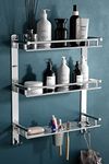 LivesUp Stainless Steel 3 Layer Multipurpose Use Shelf Organizer Bathroom Shelf & Rack with Double Soap Dish & Toothbrush Holder Soap Holder Bathroom Accessories (15 x 5 x 19 inch, Step Shelf)