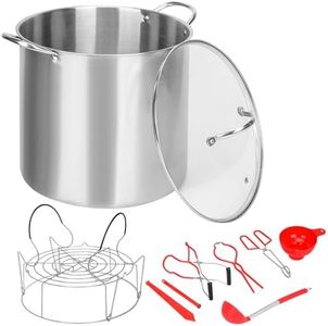 ikare Stainless Steel Canning Pot Set 21.5 Quart, Water Bath Canner with Rack and Lid, Canning Supplies Starter Kit, 8-Piece Canning Tool Set(Red)