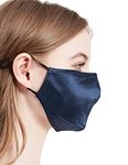 Navy Blue Cloth Face Mask Mulberry Silk with Nose Wire Reusable, Hypoallergenic Silk Face Masks for Men Women Acne Wedding Party Washable