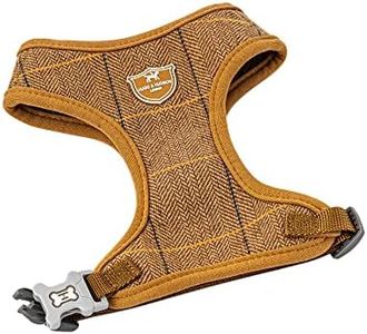 HUGO & HUDSON Tweed Dog Harness No Pull Adjustable Rear Buckle Vest, Caramel Checked Herringbone, M