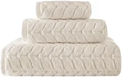 BAGNO MILANO Turkish Bath Towels, Soft Plush Jacquard Luxury Bath Towels, Quick Dry Towel Set (Cream, 3 pcs Towel Set)