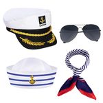 Captain Costume Set,Yacht Sailor Navy Costume Accessories with Sailor Hat Scarf Captain Hat and Sunglasses for Men Women Halloween Dress up Costume