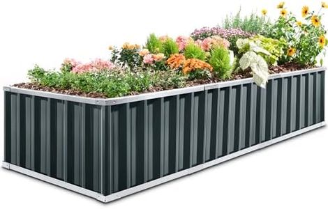 KING BIRD Galvanized Raised Garden Bed with 2 Installation Methods for DIY, 101" x 36" x 18" Heightened Planter Kit Box Outdoor for Deep-Rooted Vegetables, Flowers, Dark Grey