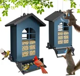 Squirrel Proof Bird Feeder for Outdoors Hanging, 8LBS Metal Hanging Bird Feeder with Bilateral Weight-Activated Perches, Heavy Duty Bird Feeders for Outside Wild Bird - Blue