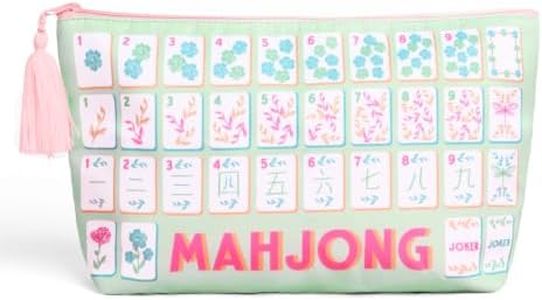 xo, Fetti Mahjong Tile Bag - Nylon Zipper Bag | Mahjong Gift, Game Night, Pink, Pastel, Tile Print, Girly, Tassel