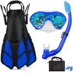 AosDero Kids Snorkeling Set with Flippers Panoramic Snorkel Mask Dry Top Snorkel Earplugs Gear Bag,Snorkeling Gear for Kids,Youth,Boys and Girls Age 5-12