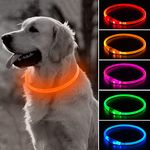 BSEEN LED Dog Collar, USB Rechargeable Glowing Pet Collar, TPU Cuttable Dog Safety Lights for Small Medium Large Dogs (Orange),70cm