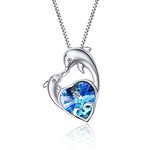 WINNICACA 925 Sterling Silver Ocean Jewelry Created Opal Cute Turtle/Dolphin/Jellyfish/Octopus/Conch/Mermaid Necklace for Women Birthday Gifts for Girls, Metal, crystal